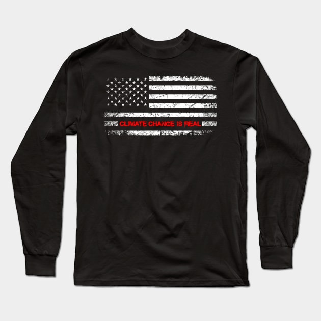 Climate Change Is Real Vote Illustration American Flag distressed style gift Long Sleeve T-Shirt by star trek fanart and more